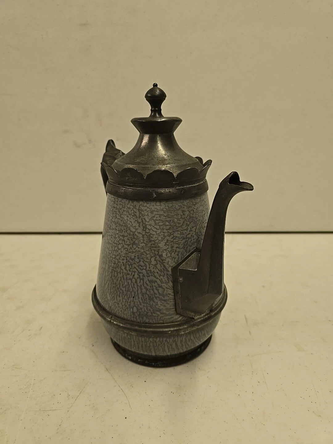 Antique Victorian Graniteware & Pewter Enameled Coffe Tea Pot
