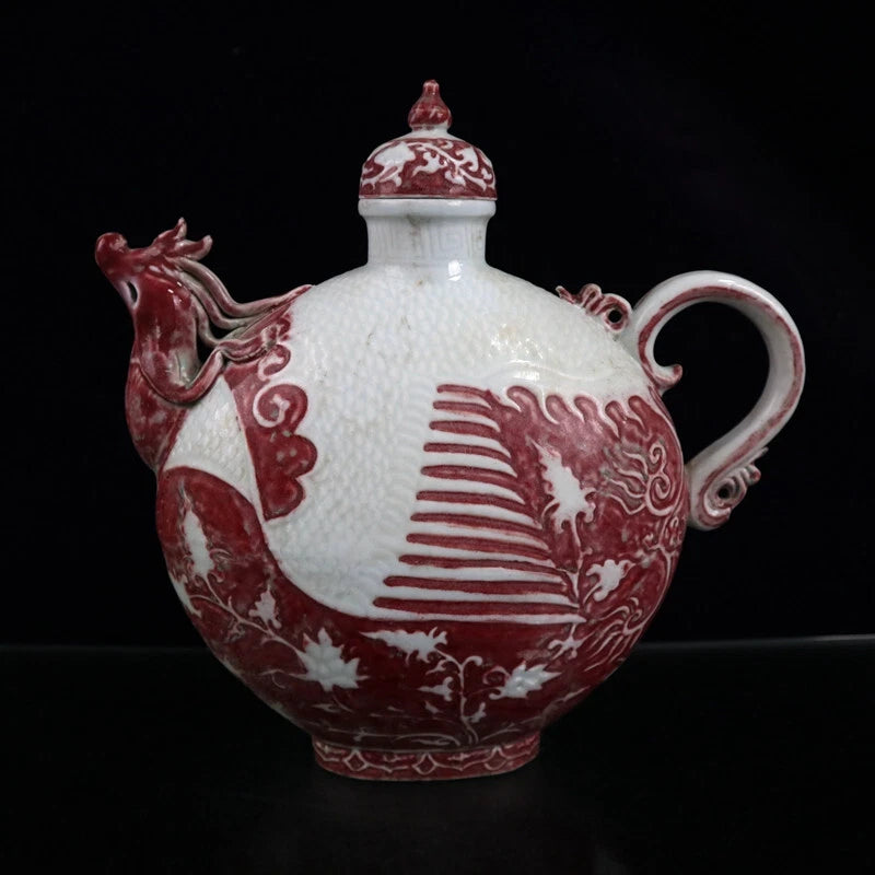 China Enamelled PORCELAIN red flower pattern chicken head flat pot wine pot