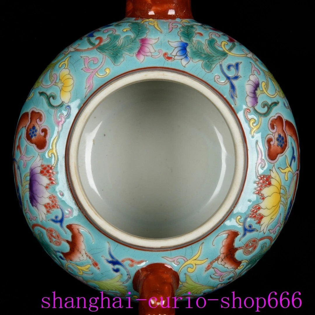 8"China Qing Dynasty Yongzheng enamel porcelain fushou ruyi grain Tea set Teapot