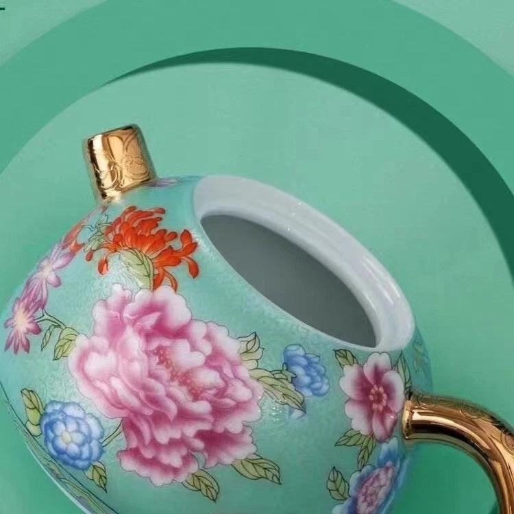 Color Enamel Porcelain Tea Pot Matching Tea Cup Ceramic Tea Set Jingdezhen Made