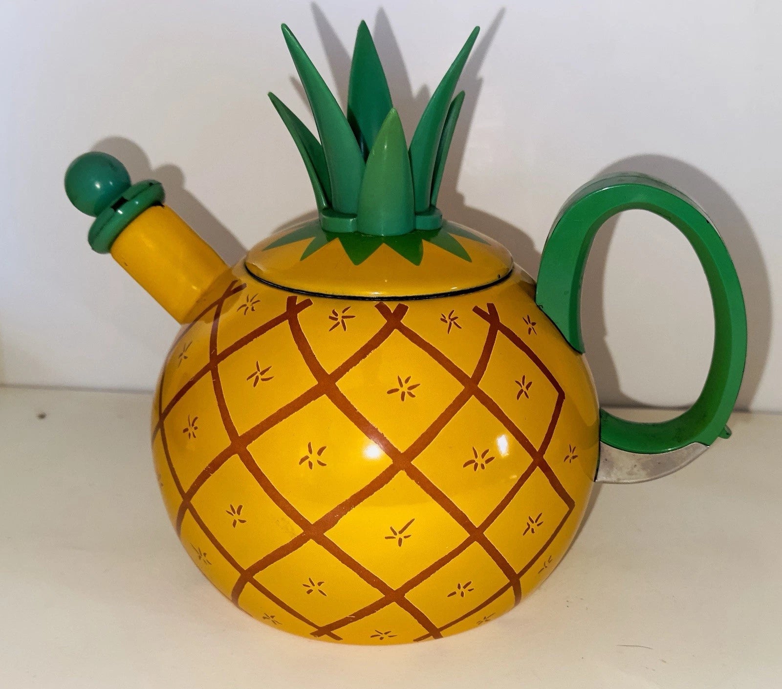 Copco Enamel On Steel Pineapple 2.5qt Whistling Tea Kettle Teapot 1970's?