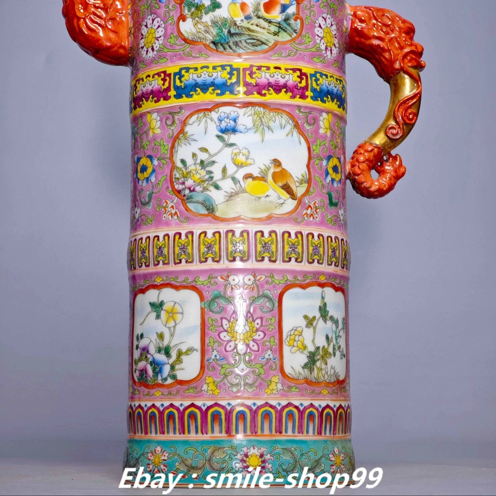 20.4" Yongzheng Enamel Colour Porcelain Gilt Flower Bird Wine Tea Pot Flagon