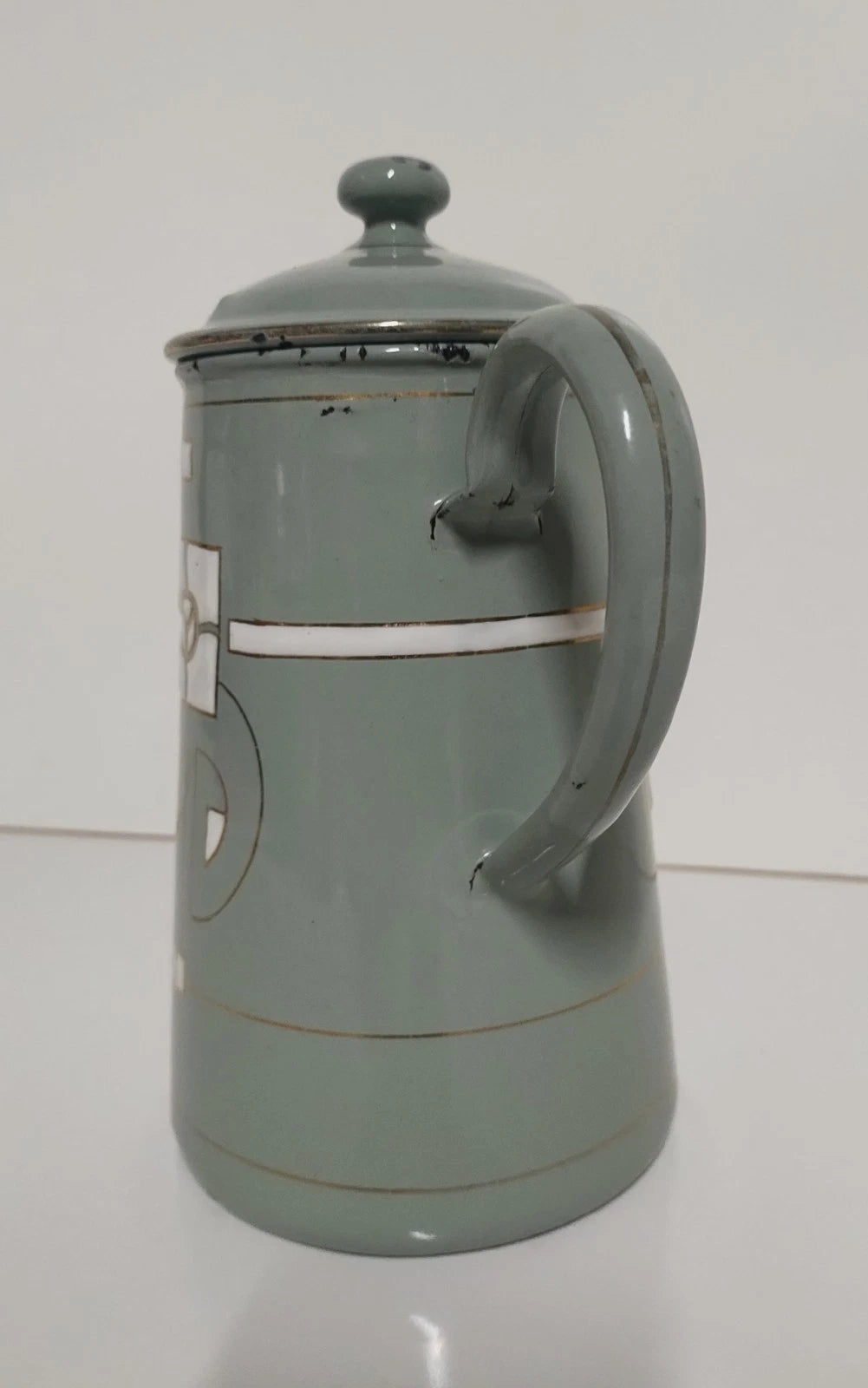 Antique Art Nouveau Jugendstil Blue Enamelware W/ Raised Elements Teapot Kettle