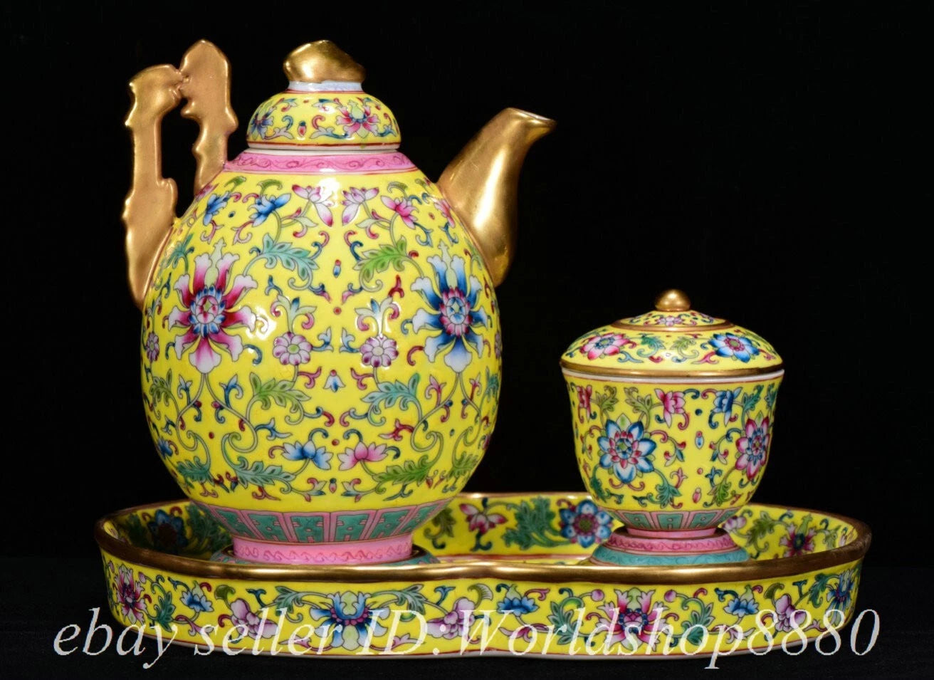 8.8" Yongzheng Chinese Colour Enamel Porcelain Teapot Kettle Cup Plate Set