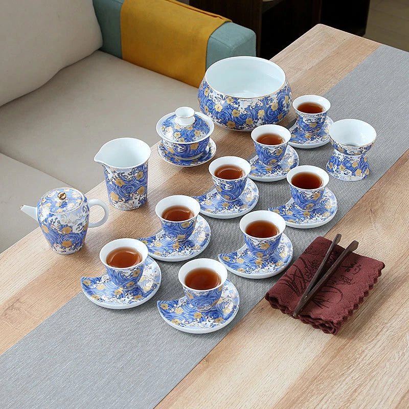 Complete Tea Set Porcelain Tea Pot Color Enamel Craft Matching Cup Saucer Gaiwan