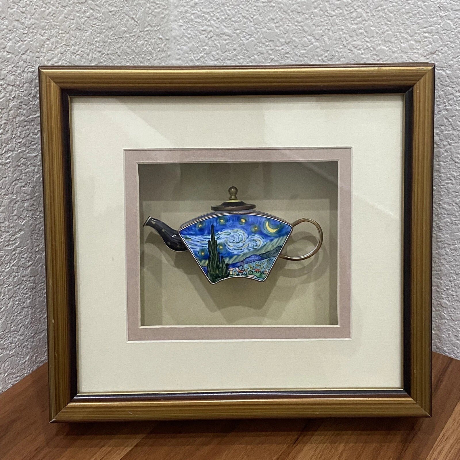 2001 KELVIN CHEN Enamel Lidded Tea Pot Starry Night Vangogh Mini Teapot Framed
