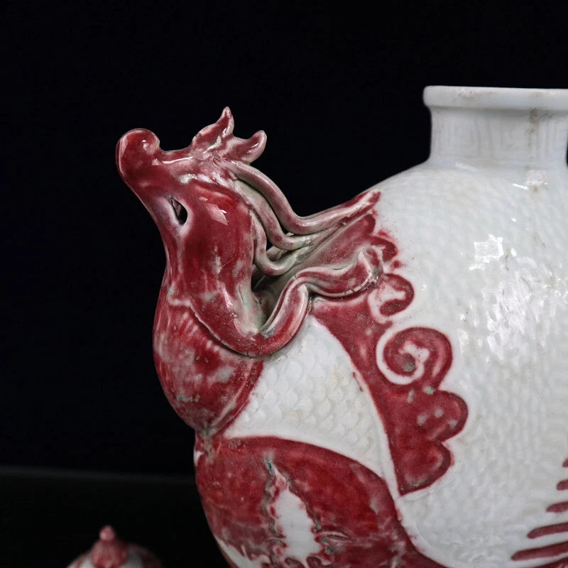 China Enamelled PORCELAIN red flower pattern chicken head flat pot wine pot