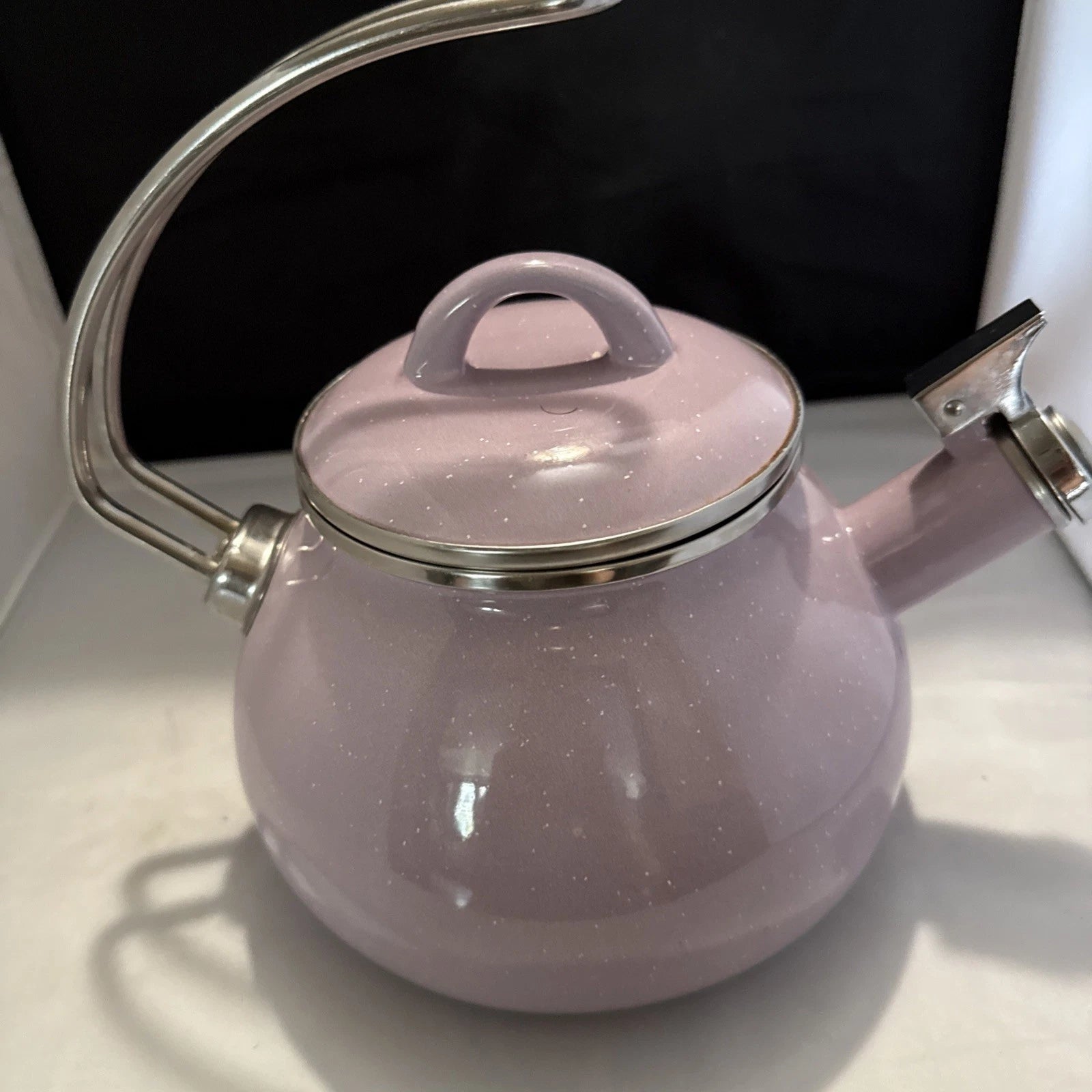 Crofton 2.3Qt Tea Kettle Light Purple  Speckled Enamel   Whistles