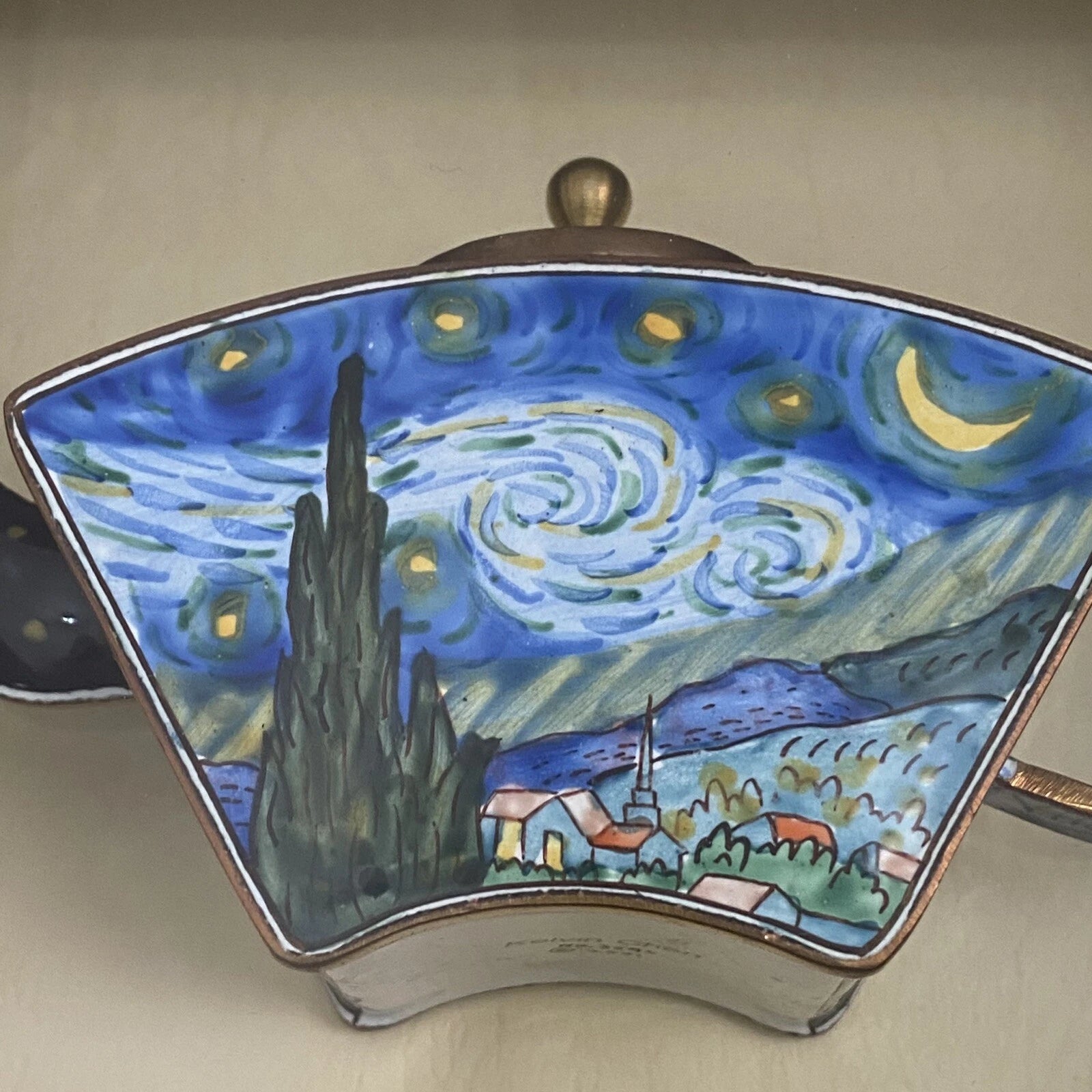 2001 KELVIN CHEN Enamel Lidded Tea Pot Starry Night Vangogh Mini Teapot Framed