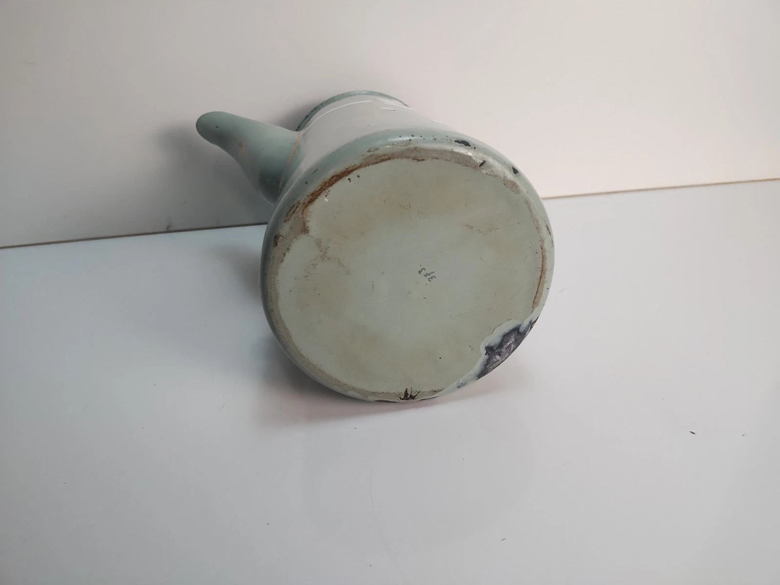 Antique Art Nouveau Jugendstil Blue Enamelware W/ Raised Elements Teapot Kettle