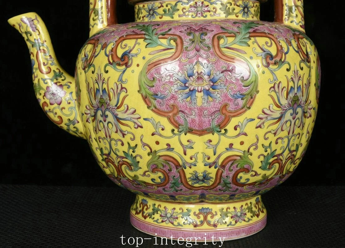 14.9" Top China Enamel Colour Porcelain Palace Flower Pattern Wine Teapot Flagon