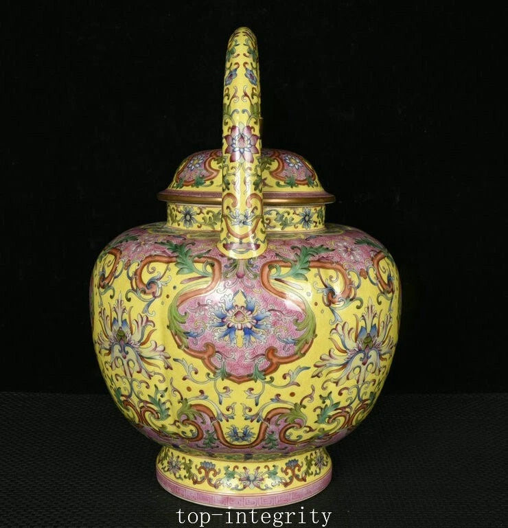14.9" Top China Enamel Colour Porcelain Palace Flower Pattern Wine Teapot Flagon
