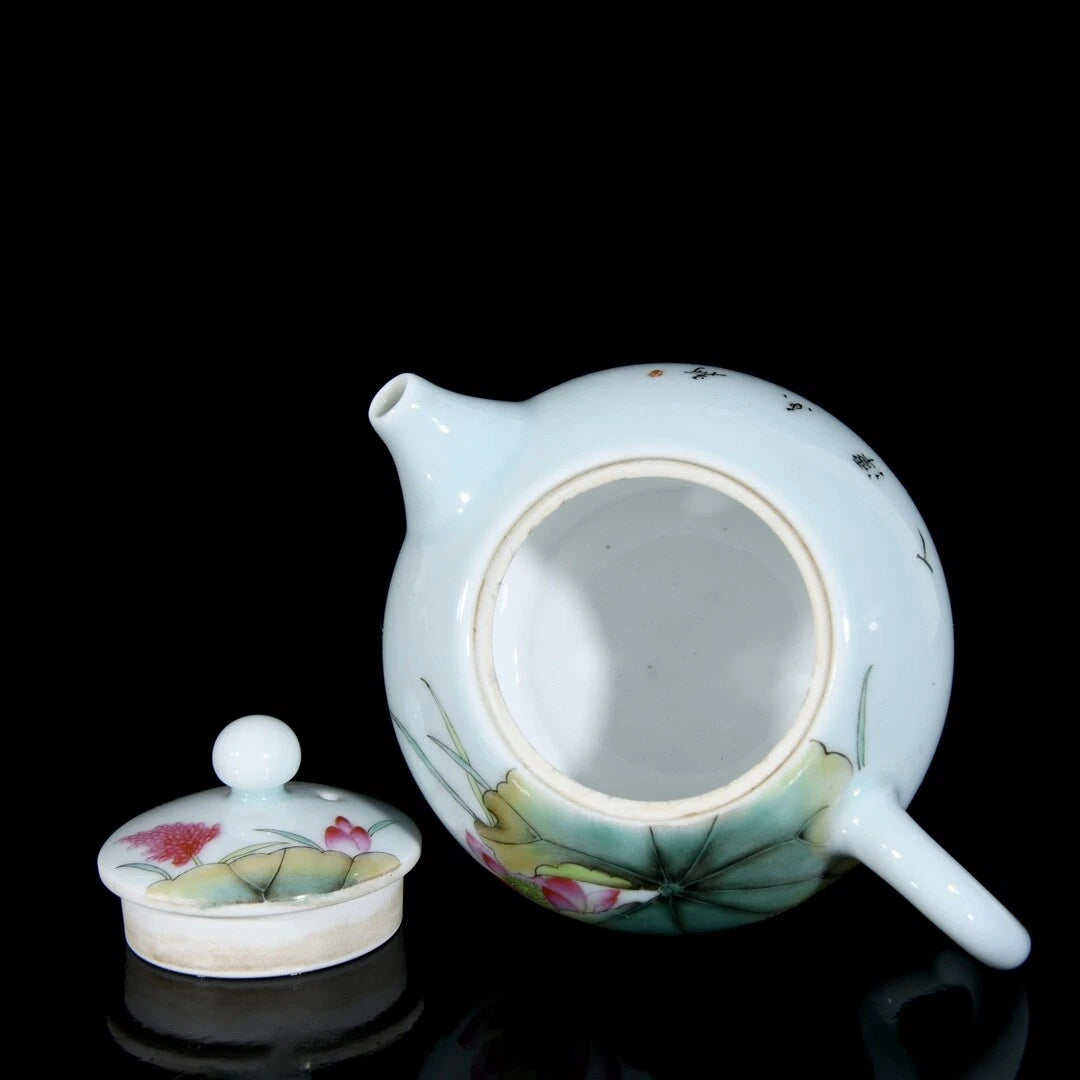 3.5" Chinese Antique Qing Yongzheng enamel color bird lotus flower pattern pot