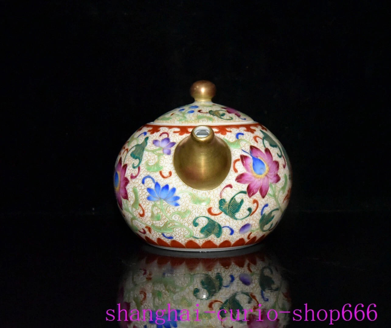 5.6"Qing Dynasty Qianlong enamel porcelain gilding dragon loong grain Teapot pot