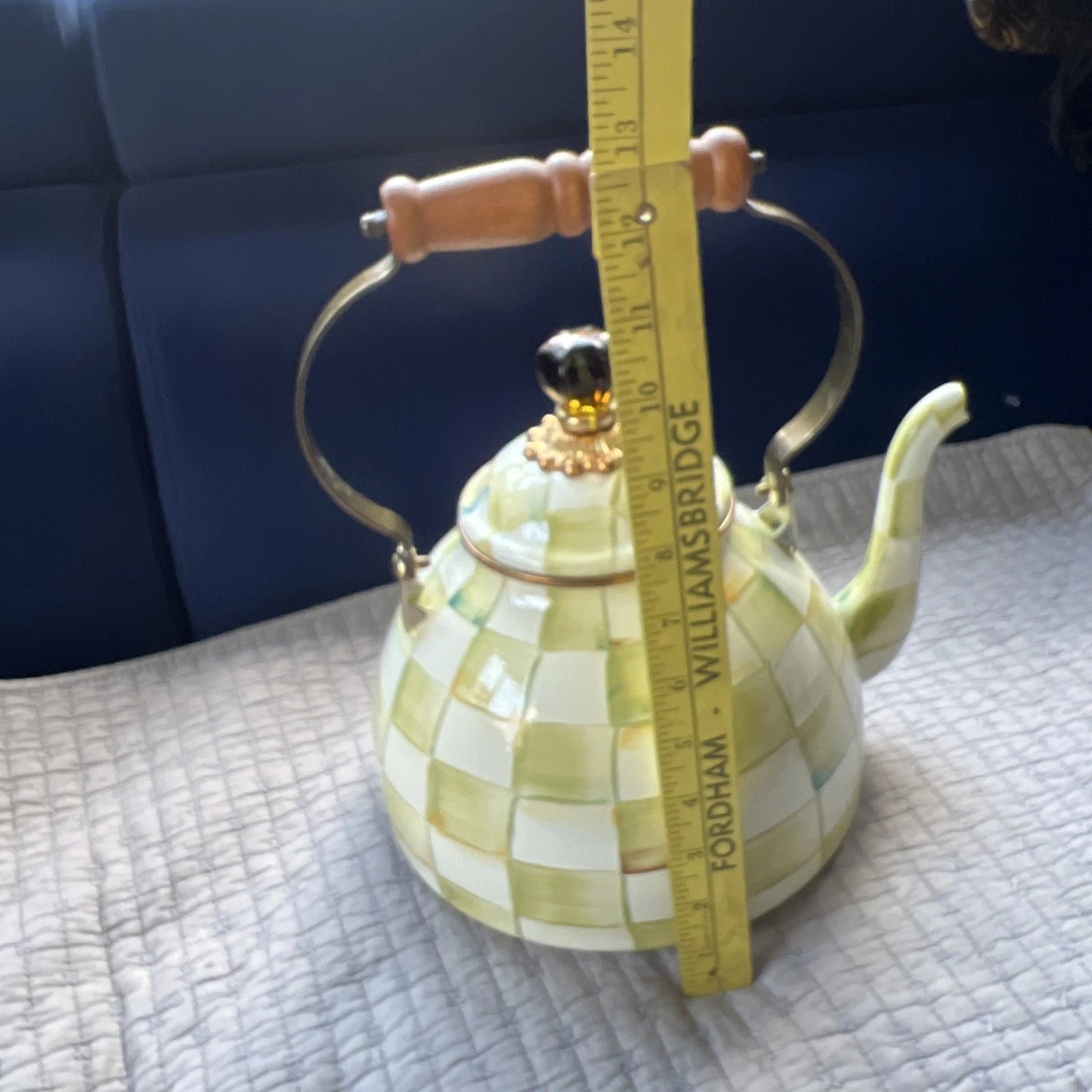 MACKENZIE CHILD PARCHMENT TEAPOT KETTLE ENAMEL AMBER FINIA -