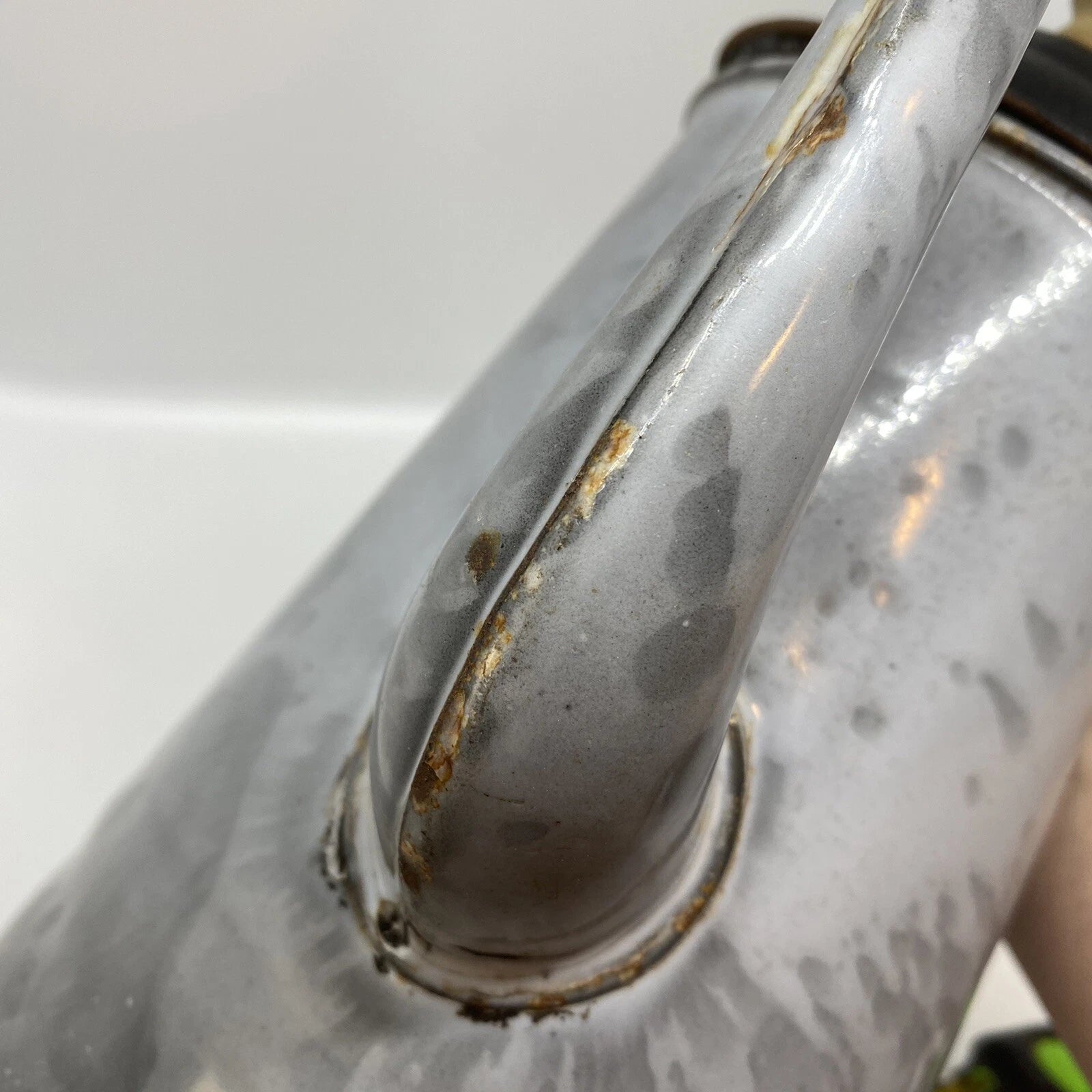 Antique American GRANITEWARE Grey Mottled Enamel Gooseneck 8" Teapot Coffee