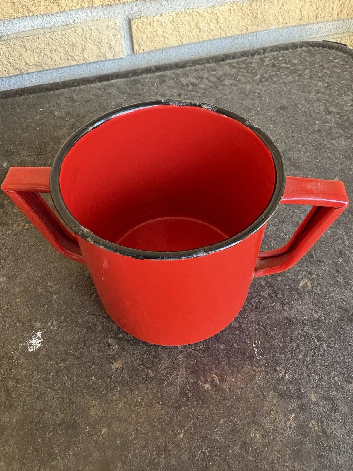 Enamel Red Coffee Pot Hand Tea Kettle With Sugar And Creamer Signs Of Wear