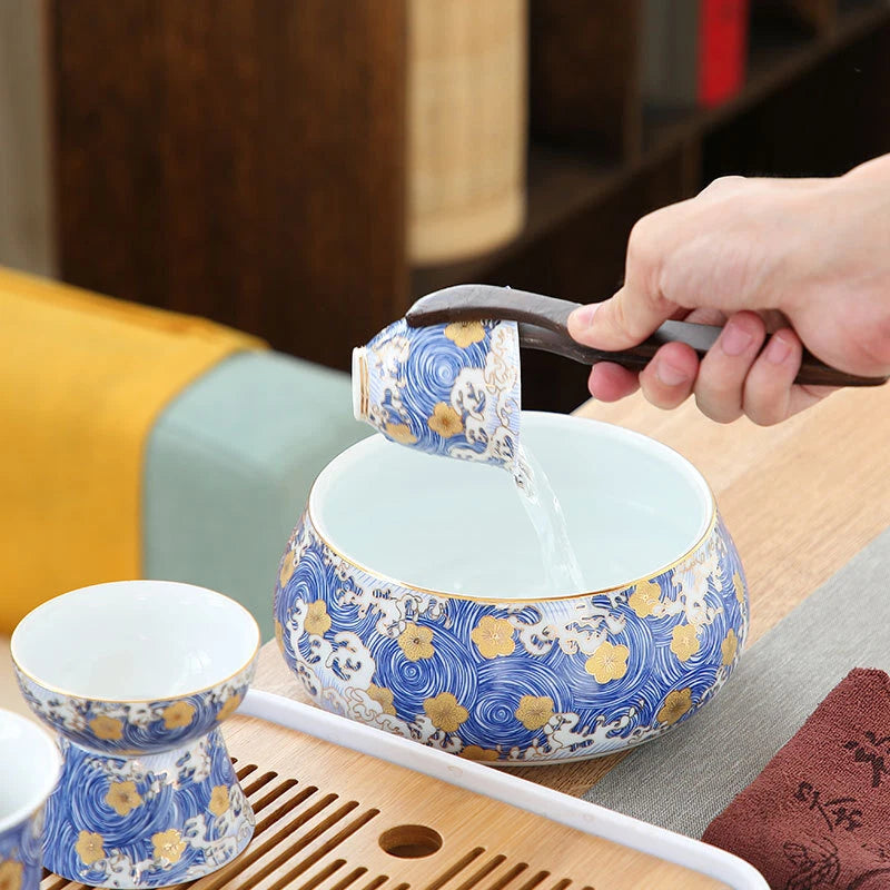 Complete Tea Set Porcelain Tea Pot Color Enamel Craft Matching Cup Saucer Gaiwan