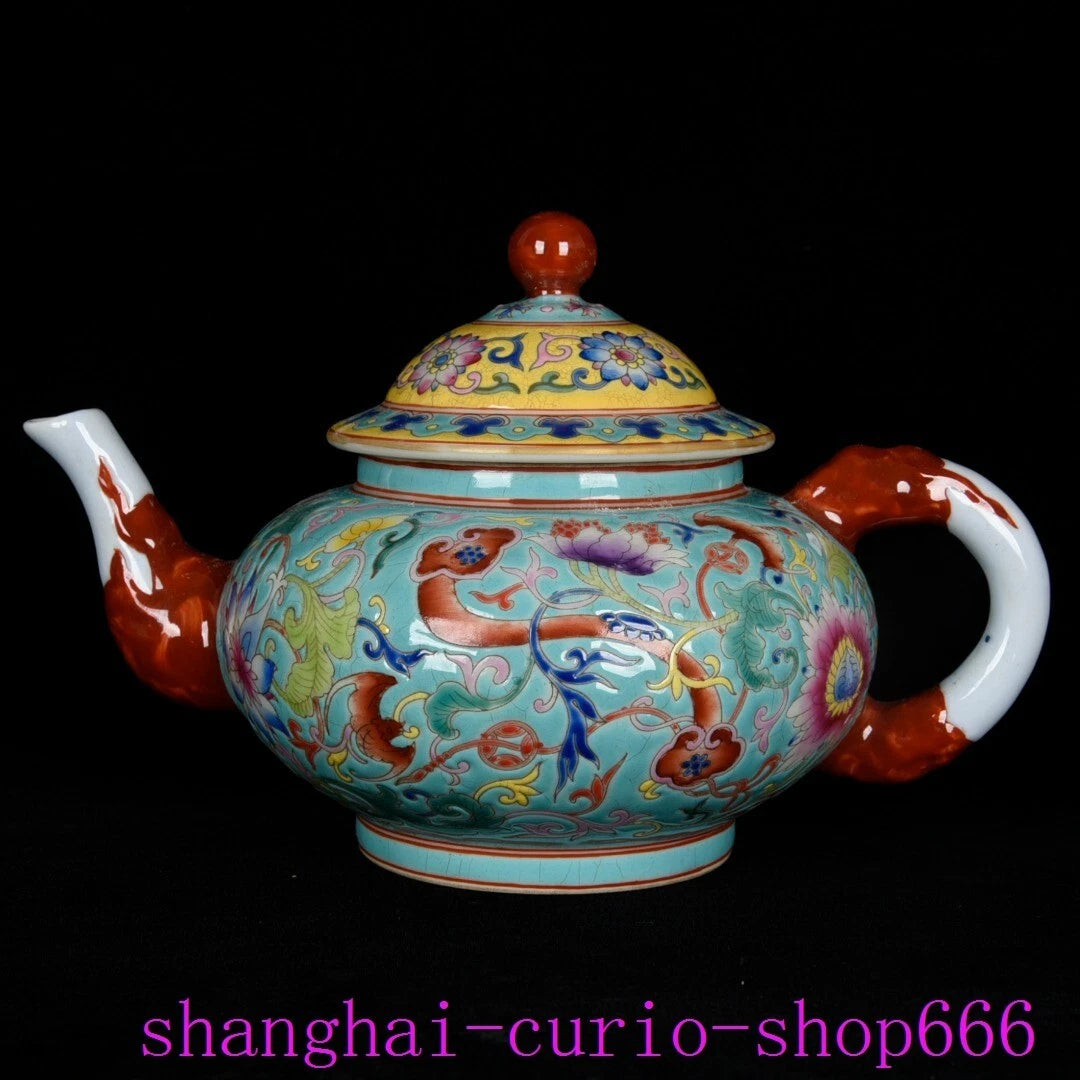 8"China Qing Dynasty Yongzheng enamel porcelain fushou ruyi grain Tea set Teapot