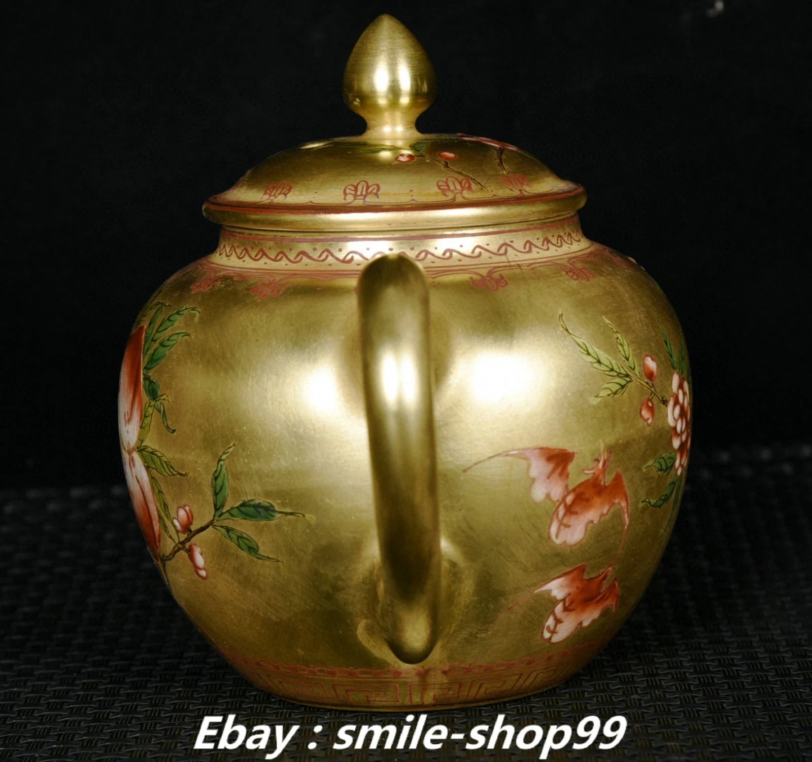 5.7" Qianlong Enamel Colour Porcelain Gold Bat Peach Pattern Wine Tea Pot Flagon