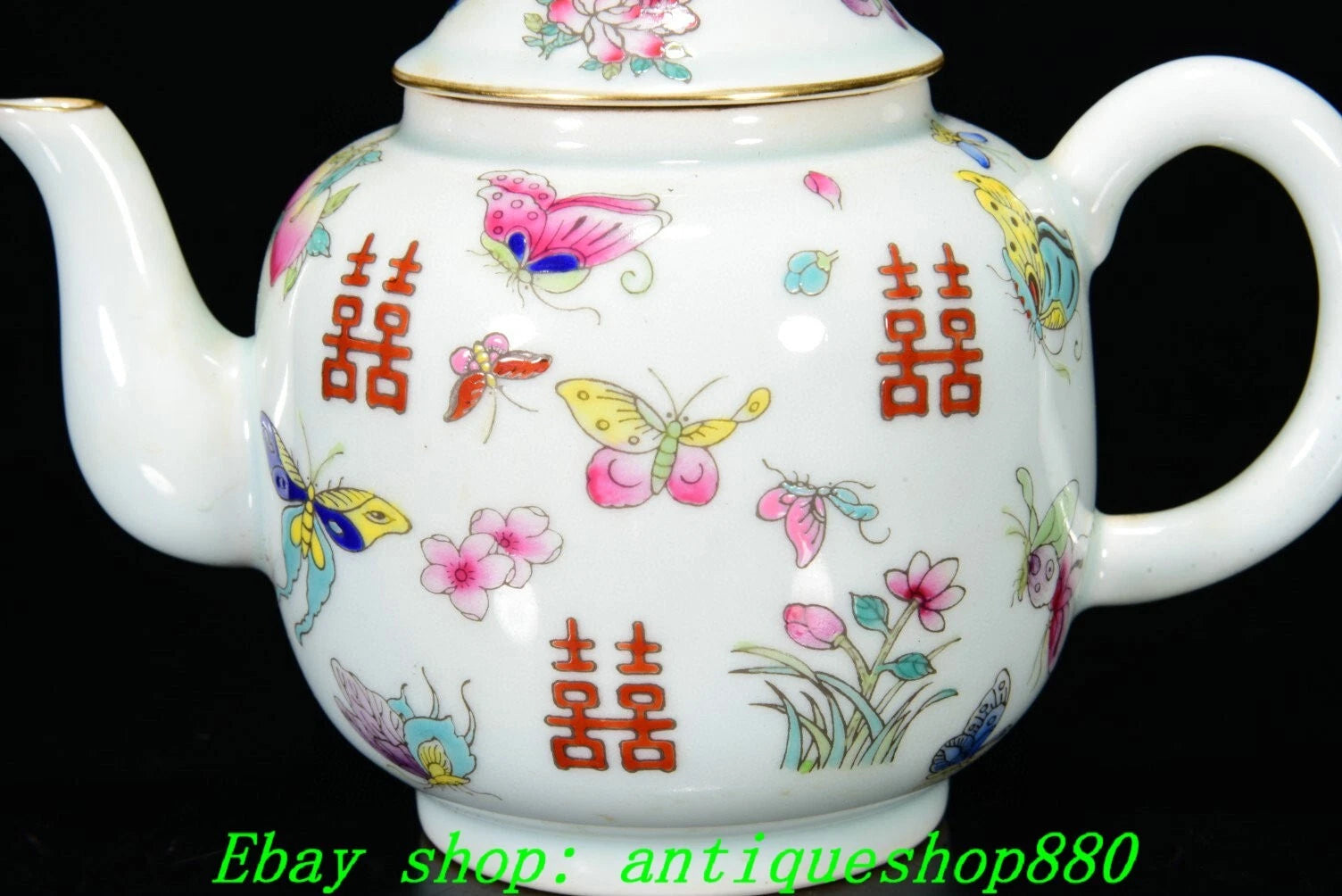 6.7''Qing Yongzheng Marked Enamel Colour Porcelain Butterfly Wine Tea Pot Flagon