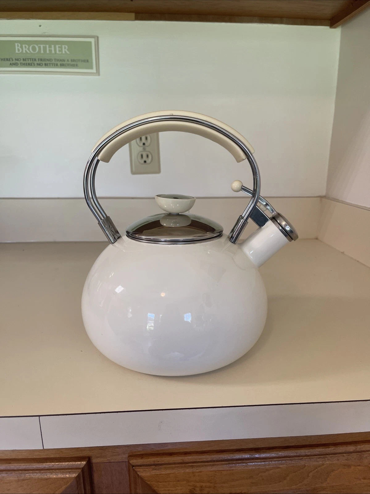 Copco Whistling Teapot Tea Kettle White Enamel Tea Pot Good Condition