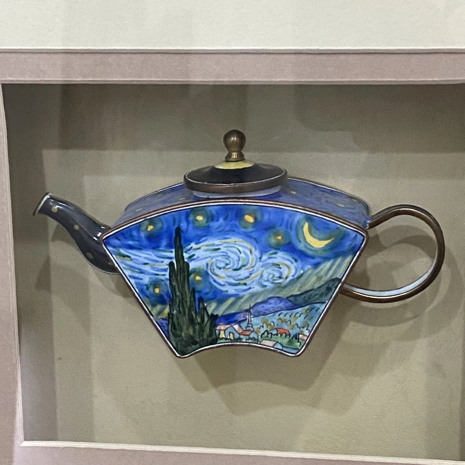 2001 KELVIN CHEN Enamel Lidded Tea Pot Starry Night Vangogh Mini Teapot Framed