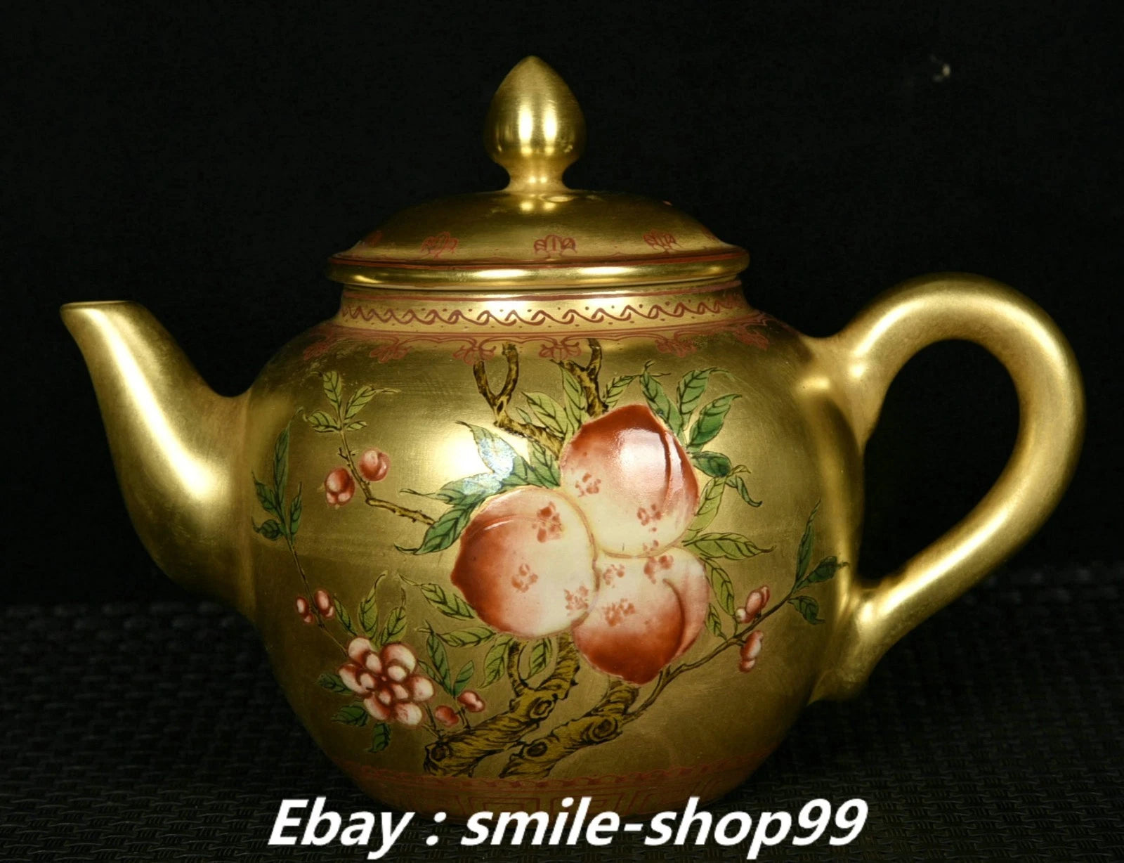 5.7" Qianlong Enamel Colour Porcelain Gold Bat Peach Pattern Wine Tea Pot Flagon