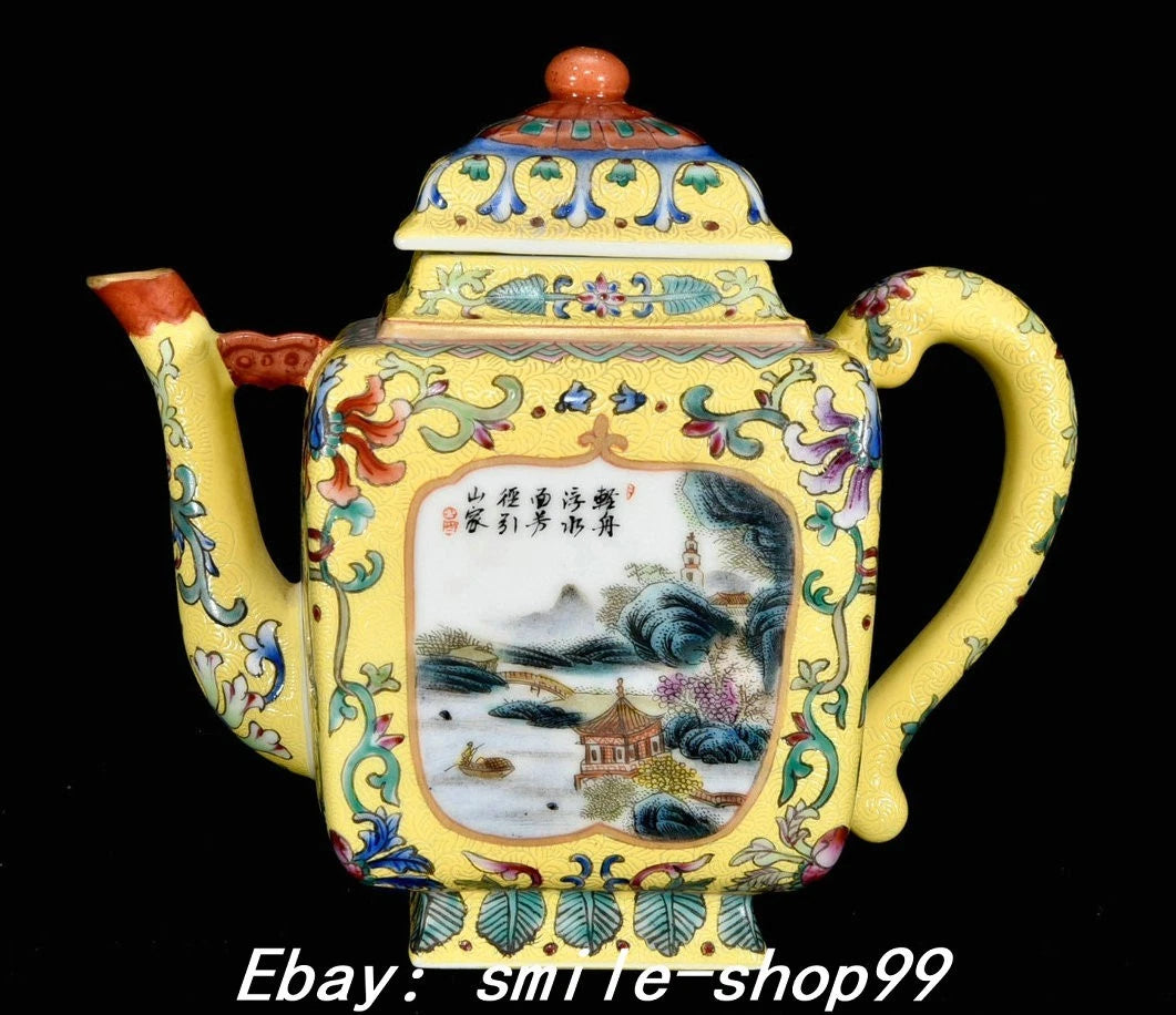 7" Yongzheng Enamel Colour Porcelain landscape Word Pattern Wine Tea Pot Flagon