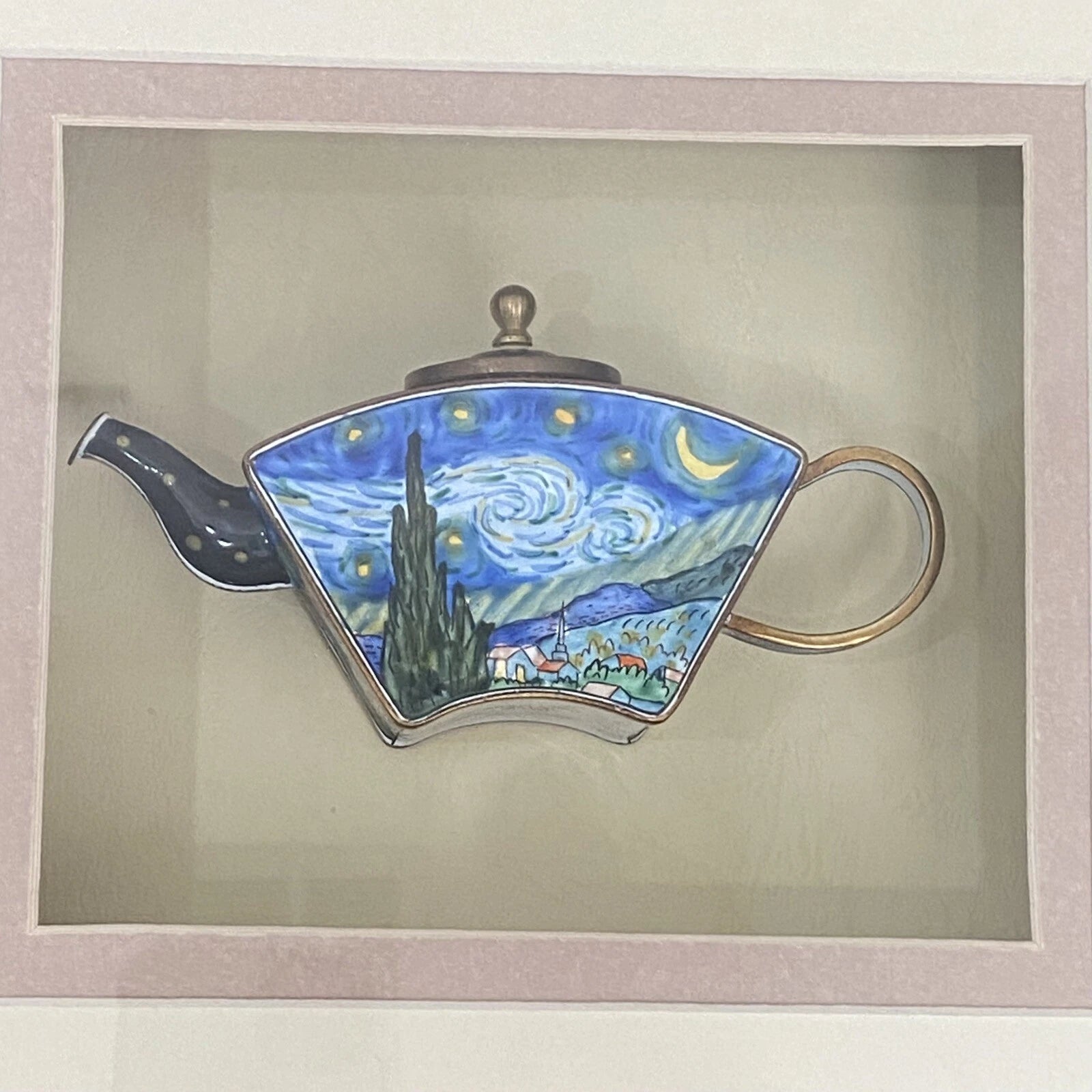2001 KELVIN CHEN Enamel Lidded Tea Pot Starry Night Vangogh Mini Teapot Framed
