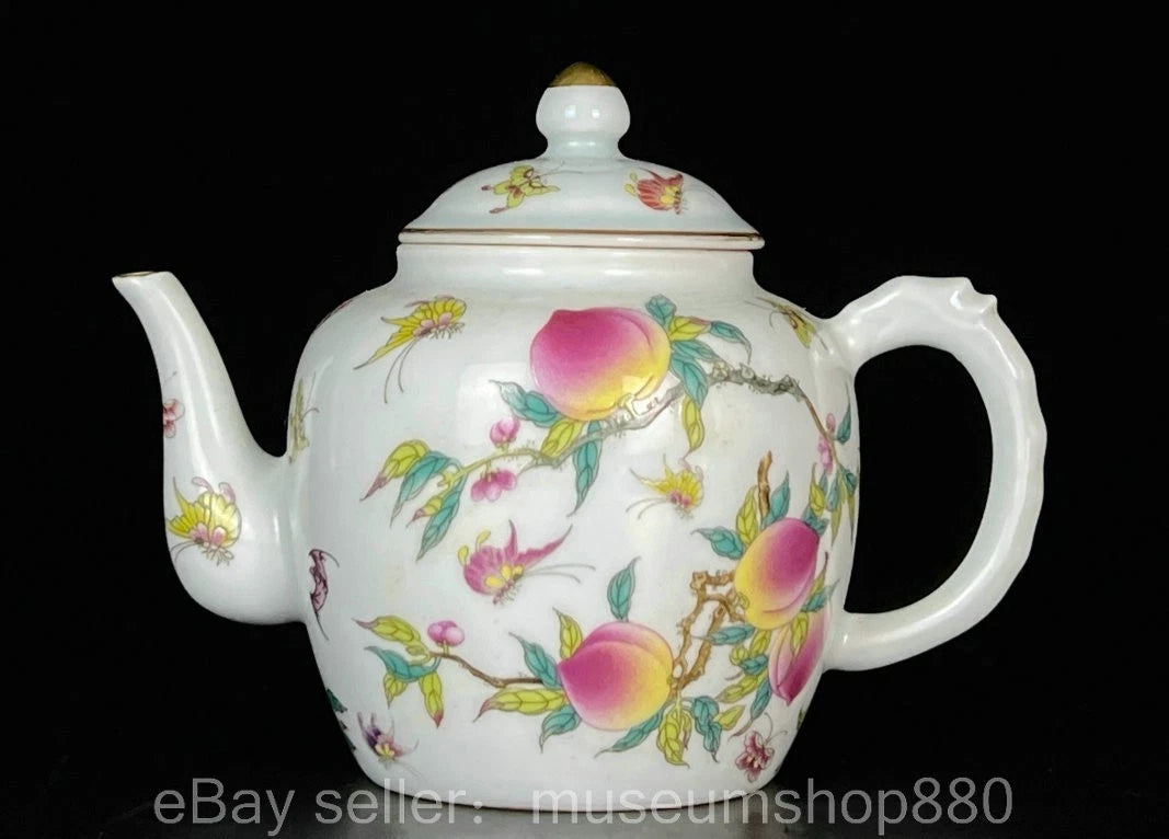 6" Qing Yongzheng Chinese Colour enamel Gilt Porcelain Peach Tea Pot Cup set