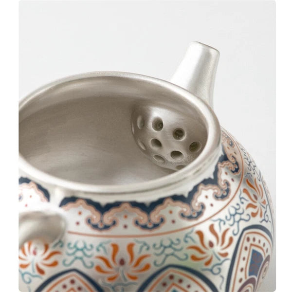 999 Silver Enamel Color Fengming Pot Ceramic Silver Teapot Kung Fu Tea Set Cups