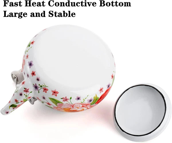2.6 Quart Enamel Tea Kettle, 2.5L Porcelain Tea Pot with Handle for Hot Water, N