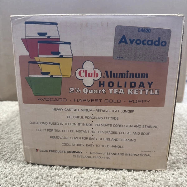 CLUB Aluminum Avocado Green  Tea Kettle Pot Vintage Cookware MCM NOS New In Box