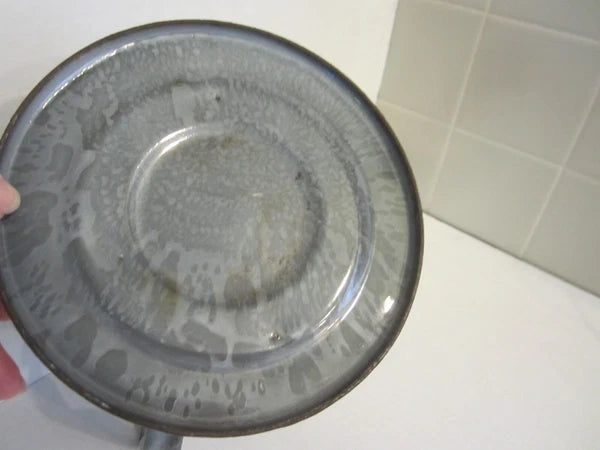 Antique Gray Granite Ware Enamel Coffee Tea Pot Cowboy w/Tin Lid Camping