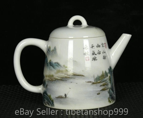 5" Old Chinese Yongzheng Enamel Porcelain Landscape Handle Tea Pot Kettle