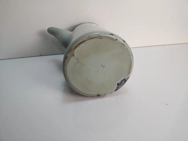 Antique Art Nouveau Jugendstil Blue Enamelware W/ Raised Elements Teapot Kettle