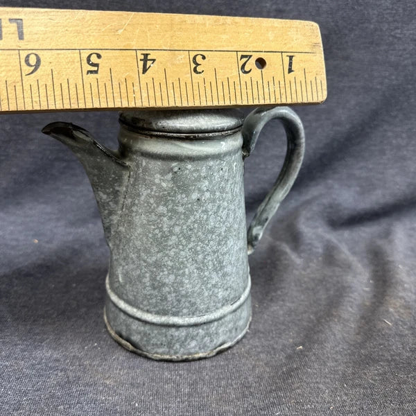 Early Small Gray Granite Ware Enamel Coffee Tea Pot 5"