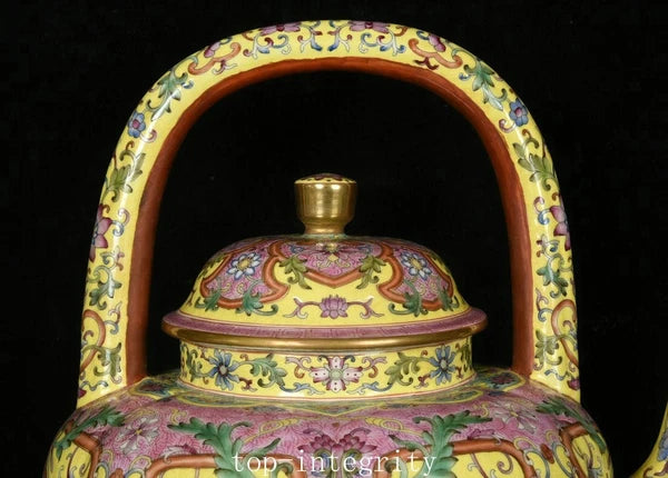 14.9" Top China Enamel Colour Porcelain Palace Flower Pattern Wine Teapot Flagon