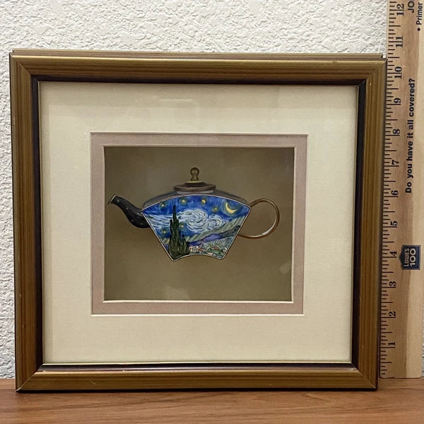 2001 KELVIN CHEN Enamel Lidded Tea Pot Starry Night Vangogh Mini Teapot Framed