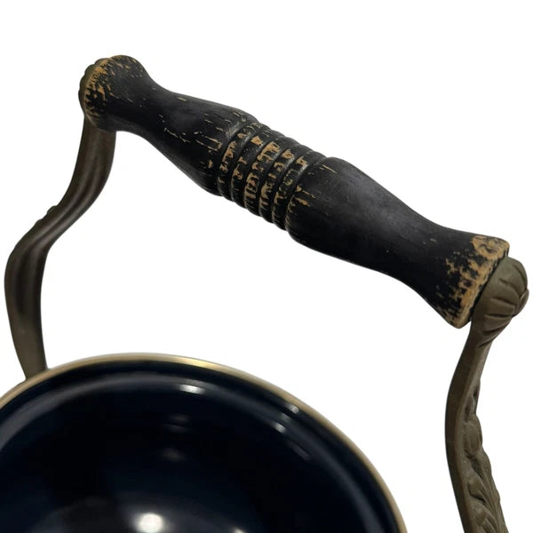 ASTA Enamelware Tea Kettle 1960s Teapot Brass Handles Floral Vtg West Germany