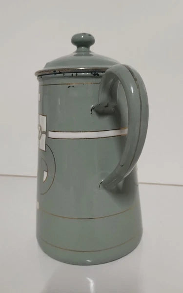 Antique Art Nouveau Jugendstil Blue Enamelware W/ Raised Elements Teapot Kettle