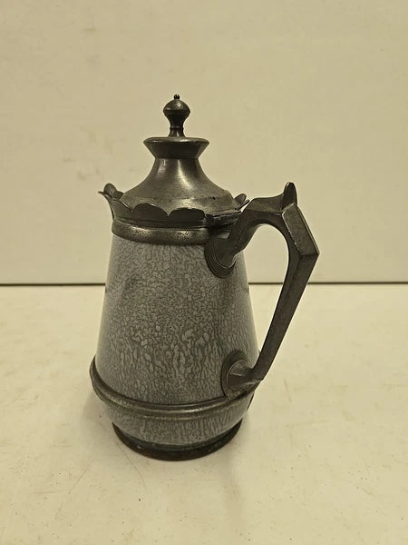 Antique Victorian Graniteware & Pewter Enameled Coffe Tea Pot