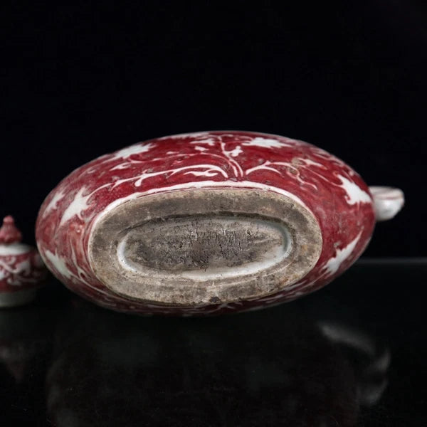 China Enamelled PORCELAIN red flower pattern chicken head flat pot wine pot