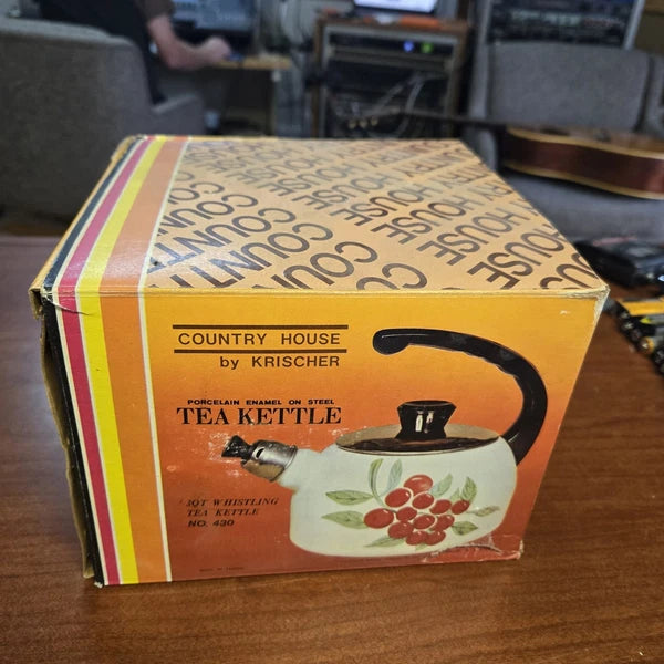 Countryhouse by Krischer Porcelain Enamel 3qt Whistling Tea Kettle Unused In Box