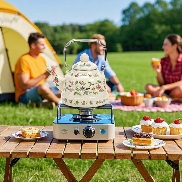 Elegant 1.8L Enamel Teapot - Retro Green Floral Design for Home and Camping