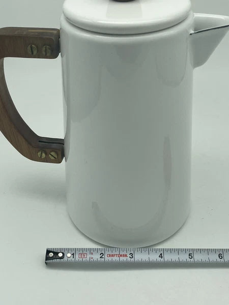 Hearth & Hand Magnolia 6c White Enamelware Teapot Kettle Pitcher Wood Handle EUC