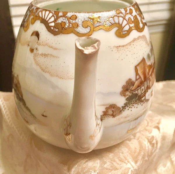 Beautiful Chinese Emperor Palace Landscape Dynasty Scene Porcelain Enamel Teapot