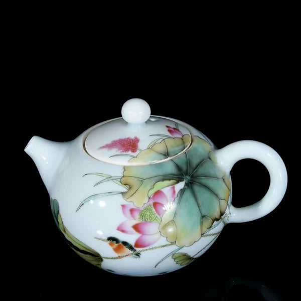 3.5" Chinese Antique Qing Yongzheng enamel color bird lotus flower pattern pot