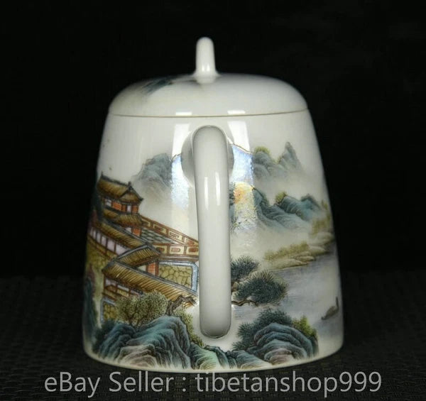 5" Old Chinese Yongzheng Enamel Porcelain Landscape Handle Tea Pot Kettle